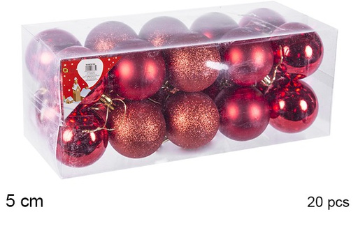 [106693] Pack 20 boules rouges brillantes/mates 5 cm