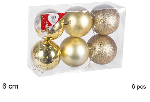 [106697] Pack 6 gold shiny/matte/glitter bauble 6 cm