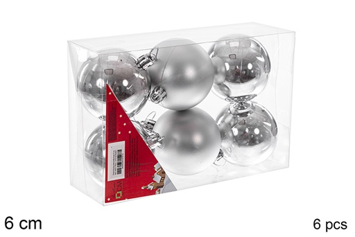 [106701] Pack 6 boules argentées brillantes/mates 6 cm