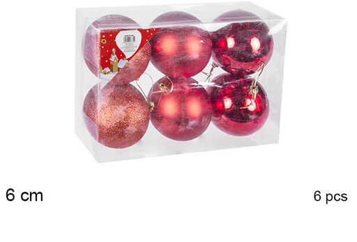 [106705] Pack 6 boules rouges brillantes/mates 6 cm