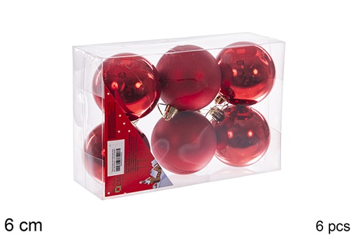 [106705] Pack 6 red shiny/matte bauble 6 cm