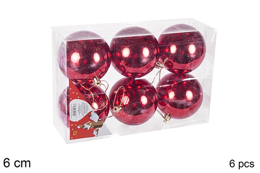 [106707] Pack 6 boules rouges brillantes 6 cm