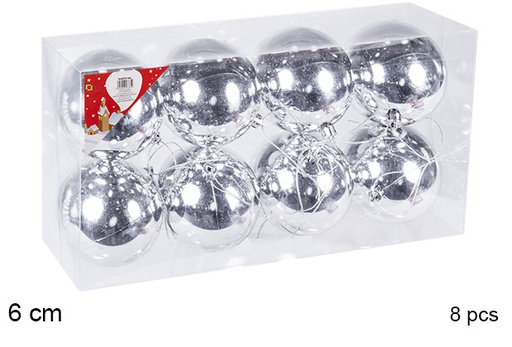 [106714] Pack 8 boules argentées brillantes 6 cm