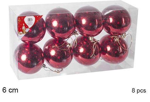 [106718] Pack 8 boules rouges brillantes 6 cm