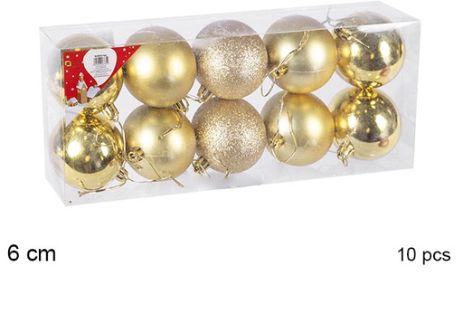 [106720] Pack 10 bolas oro brillo/mate/purpurina 6 cm