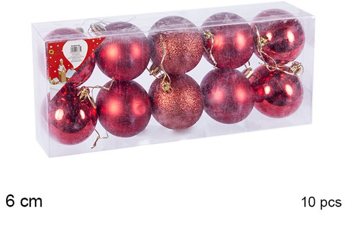 [106728] Pack 10 bolas vermelhas brilhantes/foscas/glitter 6 cm