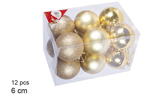 [106731] Pack 12 bolas ouro brilhantes/foscas/glitter 6 cm