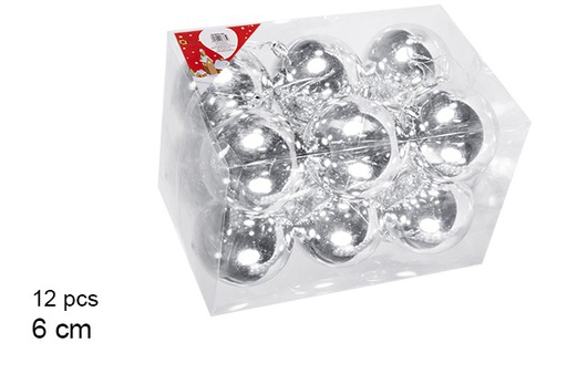 [106736] Pack 12 boules argentées brillantes 6 cm