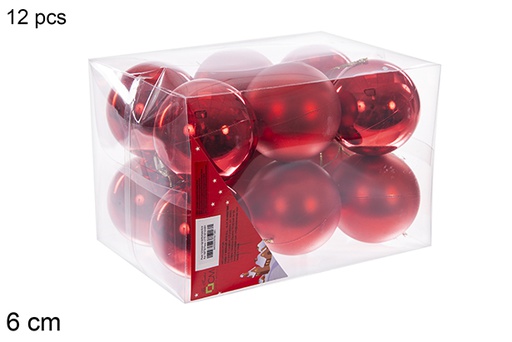 [106738] Pack 12 boules rouges brillantes/mates 6 cm