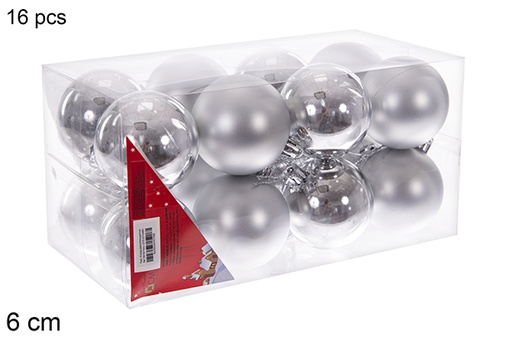 [106746] Pack 16 shiny/matte silver balls 6 cm