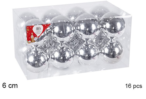 [106747] Pack 16 bolas plata brillo 6 cm