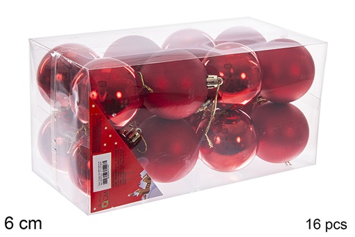 [106749] Pack 16 boules rouges brillantes/mates 6 cm