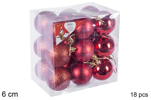 [106759] Pack 18 palline rosse lucide/opache/glitterati 6 cm