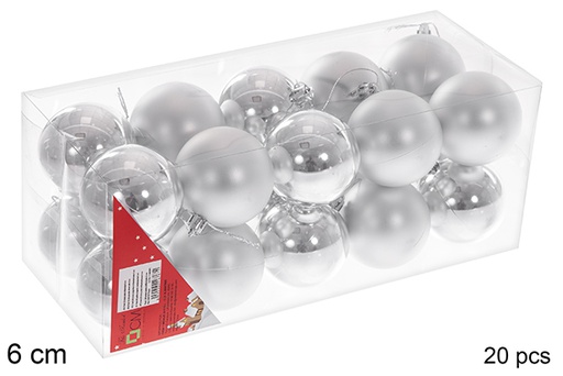 [106767] Pack 20 shiny/matte silver balls 6 cm