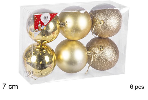 [106799] Pack 6 palline oro lucide/opache/glitterate 7 cm