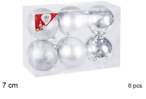 [106803] Pack 6 silver shiny/matte/glitter bauble 7 cm