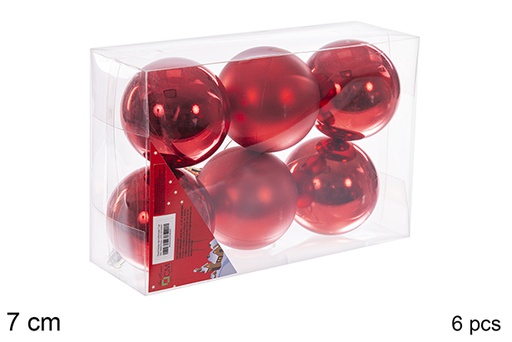 [106806] Pack 6 red shiny/matte bauble 7 cm