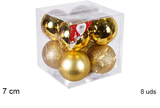 [106809] Pack 8 gold shiny/matte/glitter bauble 7 cm