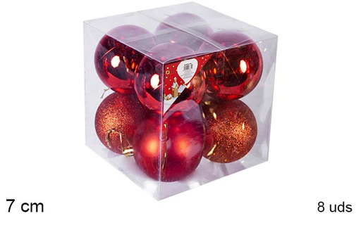 [106816] Pack 8 boules rouges brillantes/mates/à paillettes 7 cm