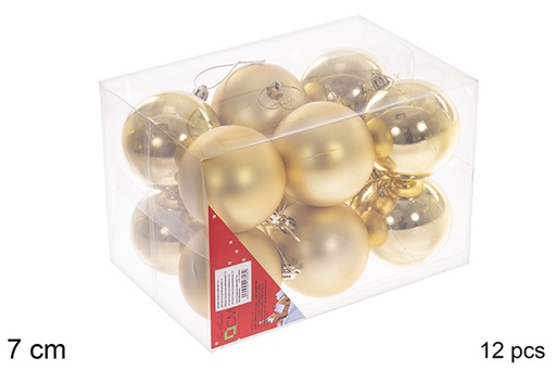 [106828] Pack 12 boules dorées brillantes/mates 7 cm