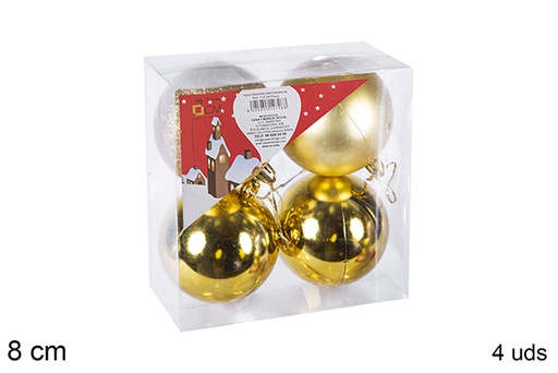 [106837] Pack 4 shiny/matte/glitter gold bauble 8 cm