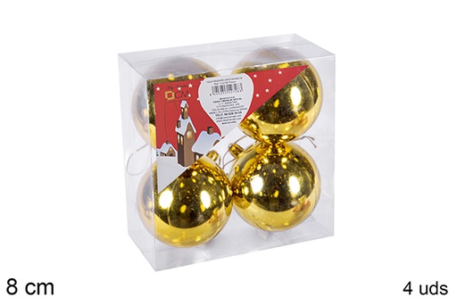 [106838] Pack 4 boules dorées brillantes 8 cm