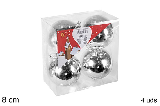 [106841] Pack 4 silver shiny bauble 8 cm