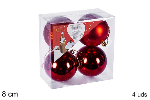 [106843] Pack 4 bolas vermelhas brilhantes/foscas 8 cm