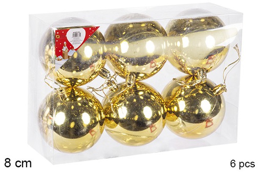 [106847] Pack 6 boules dorées brillantes 8 cm