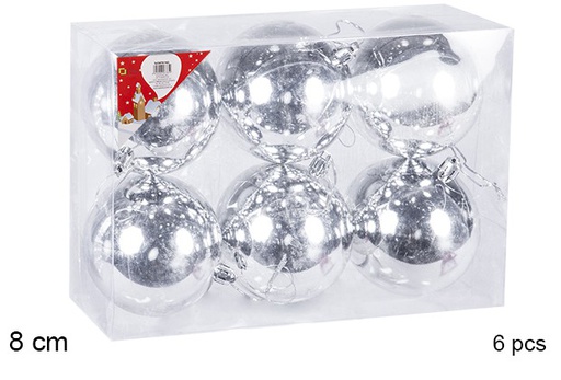 [106850] Pack 6 boules argentées brillantes 8 cm