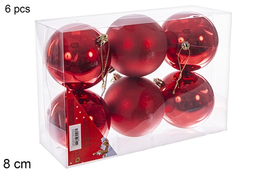 [106852] Pack 6 boules rouges brillantes/mates 8 cm