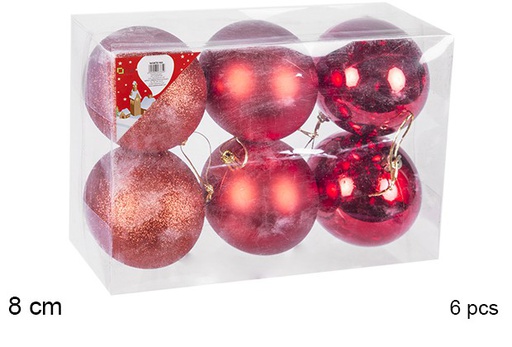 [106852] Pack 6 red shiny/matte bauble 8 cm