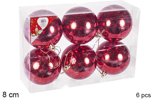 [106853] Pack 6 boules rouges brillantes 8 cm