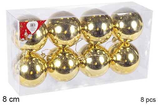 [106856] Pack 8 boules dorées brillantes 8 cm