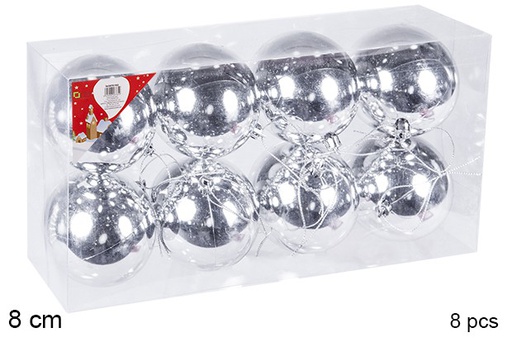 [106859] Pack 8 bolas plata brillo 8 cm