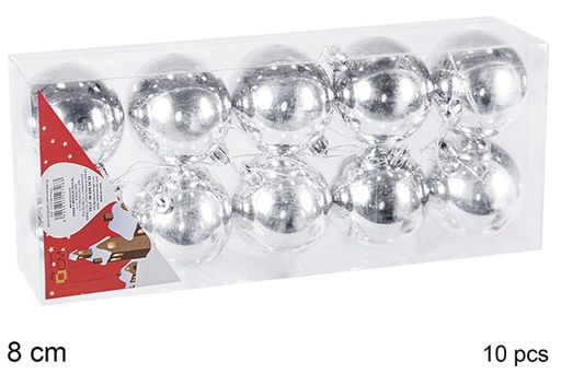 [106869] Pack 10 boules argentées brillantes 8 cm