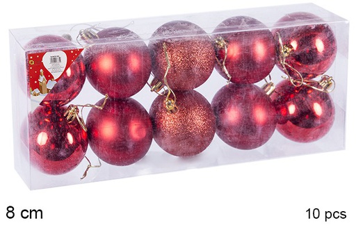 [106872] Pack 10 shiny/matte/glitter red bauble 8 cm