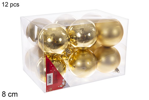 [106876] Pack 12 boules dorées brillantes/mates 8 cm