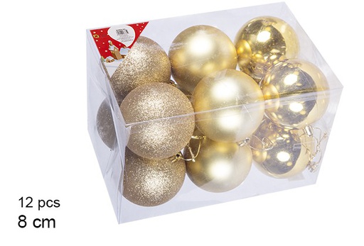 [106876] Pack 12 shiny/matte gold bauble 8 cm