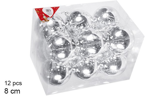 [106880] Pack 12 bolas plata brillo 8 cm