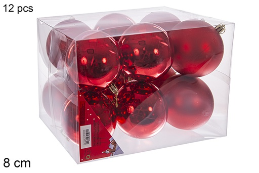 [106883] Pack 12 boules rouges brillantes/mates 8 cm