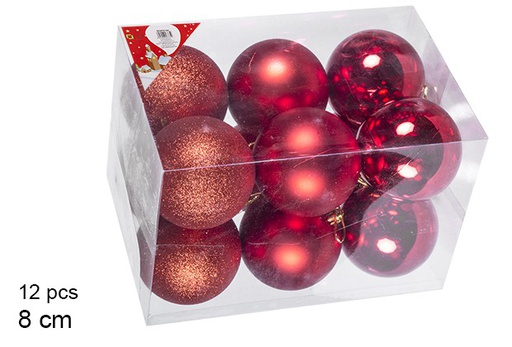 [106883] Pack 12 shiny/matte red bauble 8 cm