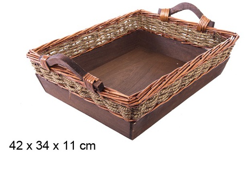 [105847] WICKER AND WOOD CHRISTMAS TRAY 42x34CM