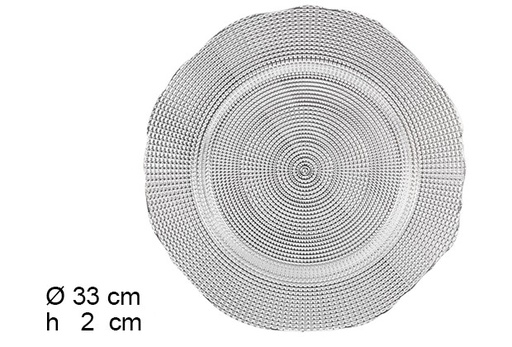 [105857] Bajo plato plástico puntos plata brillo 33 cm