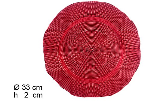 [105858] Sous assiette plastique pois rouges brillants 33 cm