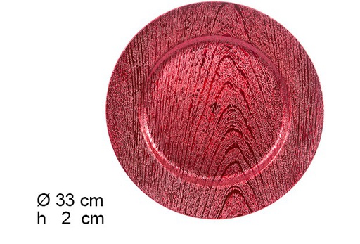 [105867] Bajo plato efecto madera rojo brillo 33 cm