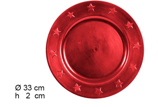 [105912]  Sous assiette étoiles pailletées rouges 33 cm