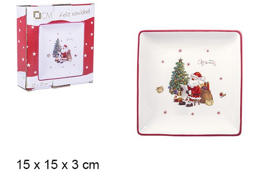 [106401] Plateau de Noël en céramique décoré du Père Noël 15 cm