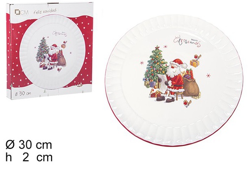 [106417] Assiette de Noël en céramique décorée du Père Noël 30 cm