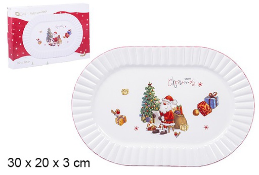 [106440] Christmas ceramic tray decorated with Santa Claus 30x20 cm